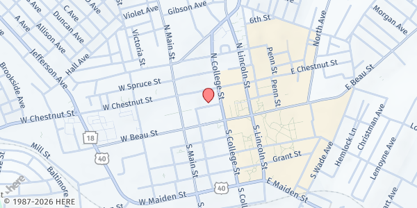Map showing Community Circle Food Pantry at 70 East Beau Street, Washington, PA