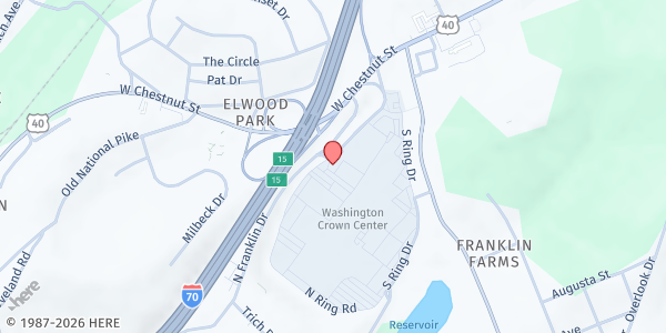 Map showing Greater Washington Co. Food Bank Distribution Center at 1500 W. Chestnut St., Washington, PA