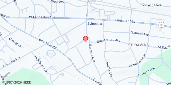 Map showing Wayne Food Pantry at 210 S Wayne Ave, Wayne, PA