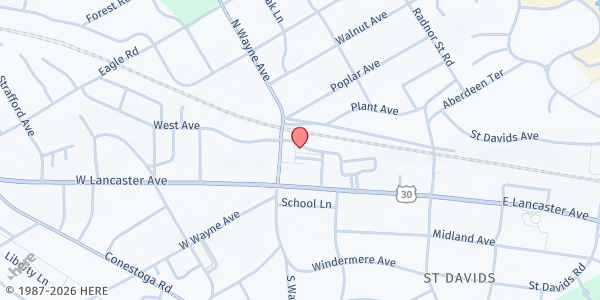 Map showing Wayne Senior Center at 108 Station Road, Wayne, PA