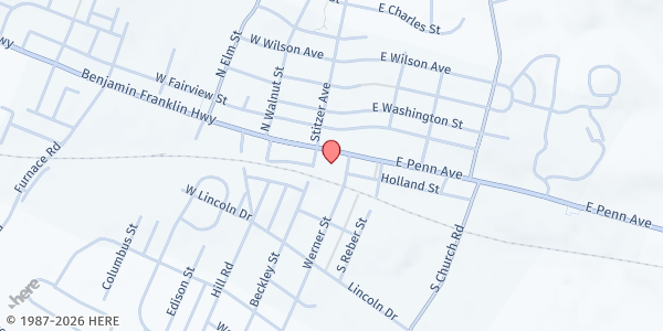 Map showing Wernersville Mobile Market at 2 E Penn Ave, Wernersville, PA