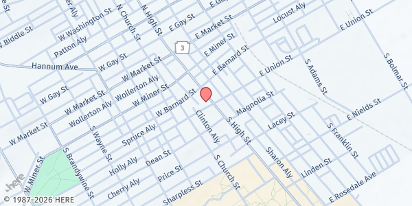 Map showing Church of the Holy Trinity at 212 S. High St., West Chester, PA