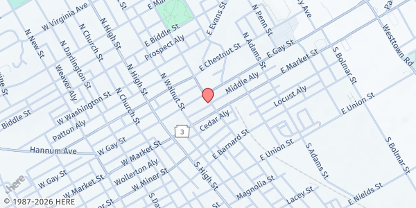 Map showing Safe Harbor of Chester County at 20 North Matlack Street, West Chester, PA