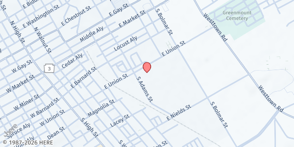 Map showing West Chester Area Senior Center at 530 E. Union St., West Chester, PA