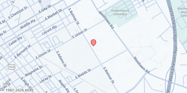 Map showing West Chester Food Cupboard at 431 South Bolmar Street, West Chester, PA