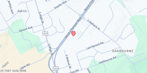 Map showing West Chester - Meals on Wheels Agency at 404 Willowbrook Ln, West Chester, PA
