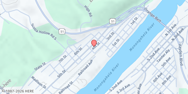 Map showing Olivet Presbyterian Church at 726 4th St, West Elizabeth, PA