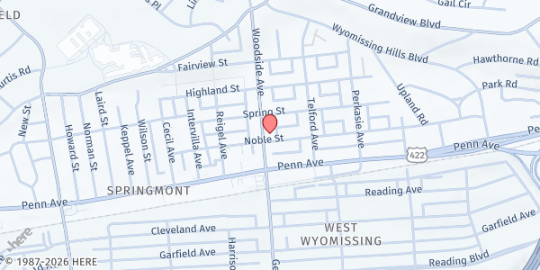 Map showing Wilson Area Food Pantry at 103 Woodside Ave, West Lawn, PA
