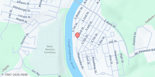 Map showing West Newton United Presbyterian Church at 300 South Third St., West Newton, PA