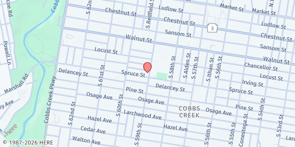 Map showing 59th Street Baptist Church at 5901 Spruce Street, West Philadelphia, PA