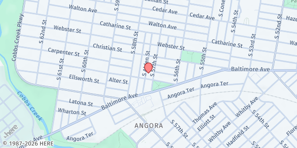 Map showing Abiding Truth Ministries Community Development Corporation at 846 South 57th Street, West Philadelphia, PA