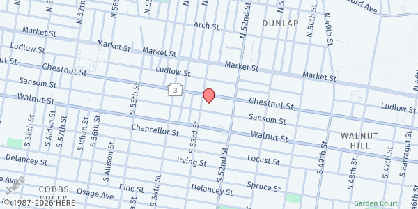 Map showing Blackwell Culture Alliance Main Office at 5240 Chestnut Street, West Philadelphia, PA