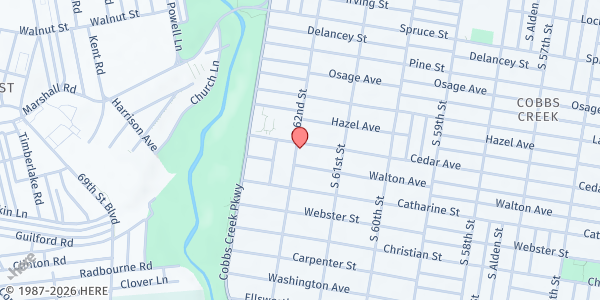 Map showing Community of Compassion Inc. - Cedar Avenue at 6150 Cedar Avenue, West Philadelphia, PA