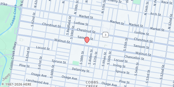 Map showing Consortium Community Mental Health Center - 58th Street Location at 137 South 58th Street, West Philadelphia, PA