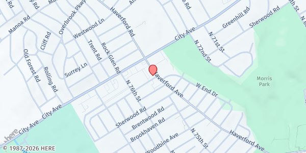 Map showing Courage Christian Center at 7584 Haverford Avenue, West Philadelphia, PA