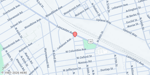 Map showing Feed The Needy Association - West Philadelphia at 2005 North 61st Street, West Philadelphia, PA