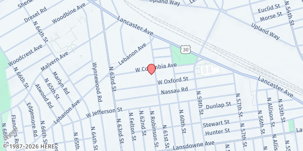 Map showing Freedom Development Corporation - West Philadelphia at 6100 West Columbia Avenue, West Philadelphia, PA