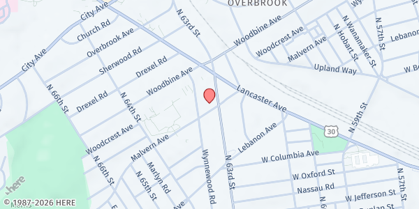 Map showing Heavens Grocery Store at 1900 North 63rd Street, West Philadelphia, PA