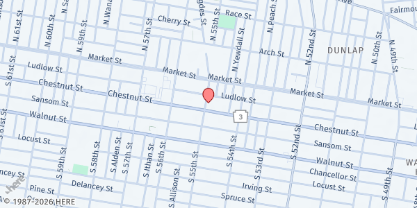 Map showing HOLME SCHOOL at 5429 Chestnut Street, West Philadelphia, PA