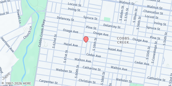 Map showing Liberty Baptist Church at 5944 Larchwood Avenue, West Philadelphia, PA