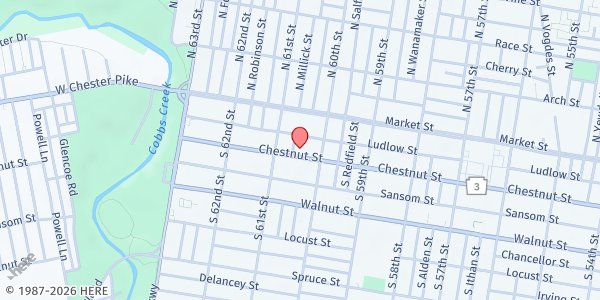 Map showing Reconciliation and Liberty Bible Church at 6027 Chestnut Street, West Philadelphia, PA