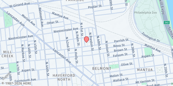 Map showing Sarah Allen Senior Home at 4035 Parrish Street, West Philadelphia, PA