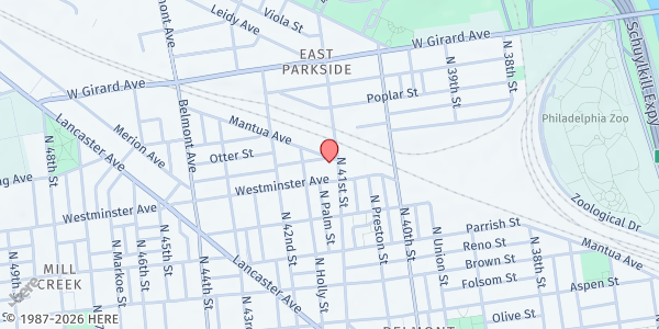 Map showing Second Antioch Baptist Church at 912 North 41st Street, West Philadelphia, PA