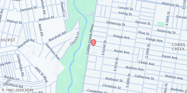 Map showing St. Cyprian Church at 6248 Hazel Avenue, West Philadelphia, PA