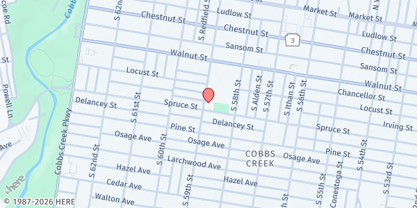 Map showing Tabernacle Lutheran Church at 5843 Spruce Street, West Philadelphia, PA