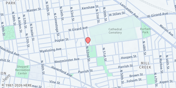 Map showing The Charles Foundation - West Philadelphia at 605 North 52nd Street, West Philadelphia, PA