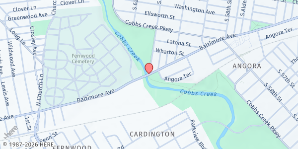 Map showing The West Philly Bunnyhop at 6250 Baltimore Avenue, West Philadelphia, PA