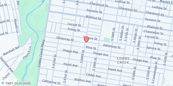 Map showing Word of Life Healing Ministry at 315 South 60th Street, West Philadelphia, PA
