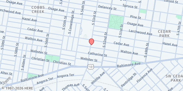 Map showing YEAH Teens - West Philadelphia at 5257 Walton Avenue, West Philadelphia, PA