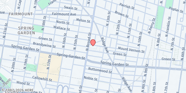 Map showing Breaking Bread on Broad at 615 North Broad Street, West Poplar, PA