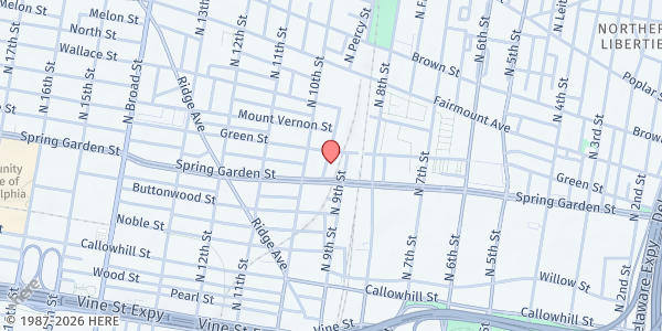 Map showing Mama-Tee.com Community Fridge- Triple Bottom Brewing at 915 Spring Garden Street, West Poplar, PA