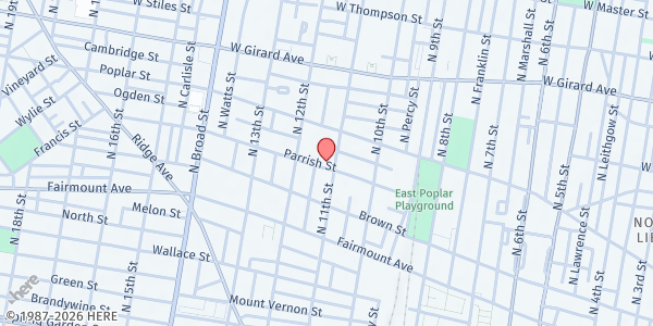 Map showing Stephen and Sandra Sheller 11th St. Family Health Services at 850 North 11th Street, West Poplar, PA