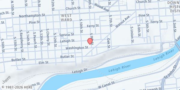 Map showing Easton Area Community Center at 901 Washington Street, West Ward, PA