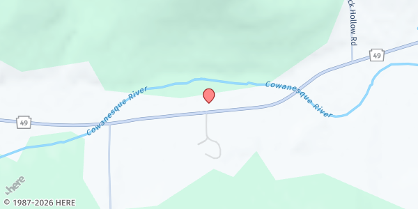 Map showing The Compassion Center at 593 State Rte 49, Westfield, PA