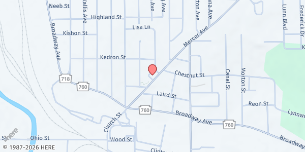 Map showing Community Arts Experience at 75 Mercer Ave, Wheatland, PA