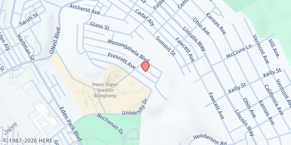 Map showing The McKeesport Agape Center at 1201 Prescott St., White Oak, PA
