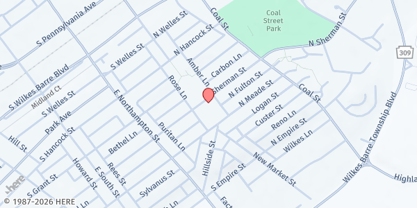 Map showing Commission on Economic Opportunity - Wilkes-Barre at 165 Amber Ln, Wilkes-Barre, PA