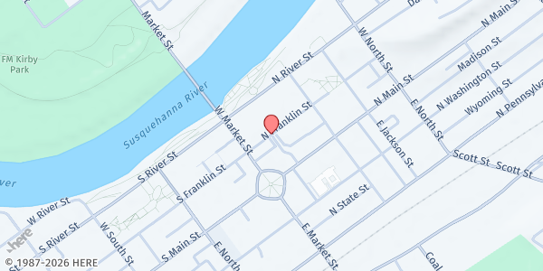 Map showing Reach Of Saint Stephen's Church Inc. - Food Distribution Center at 35 S Franklin St, Wilkes-Barre, PA