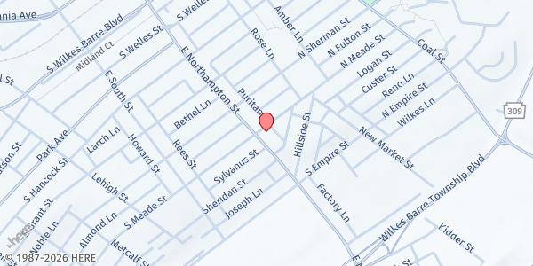 Map showing Restored Church at 74 S Meade St, Wilkes-Barre, PA