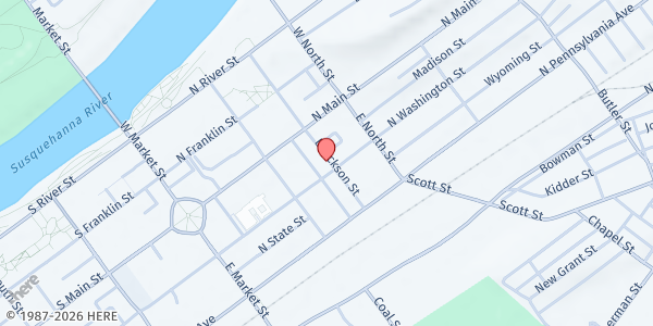 Map showing St. Vincent dePaul Kitchen at 39 E Jackson St, Wilkes-Barre, PA