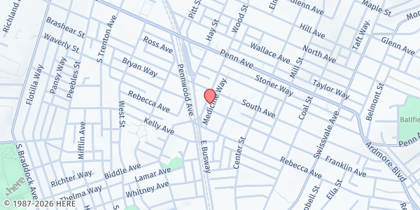 Map showing Wilkinsburg Community Ministry at 702 Wood St., Wilkinsburg, PA