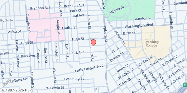 Map showing American Rescue Workers Social Service Center at 337 Bridge St, Williamsport, PA