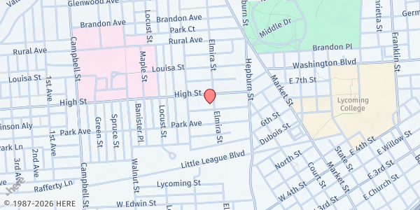 Map showing American Rescue Workers - Williamsport at 643 Elmira St, Williamsport, PA