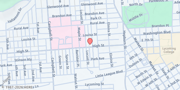 Map showing Antioch Baptist Church at 514 High St., Williamsport, PA