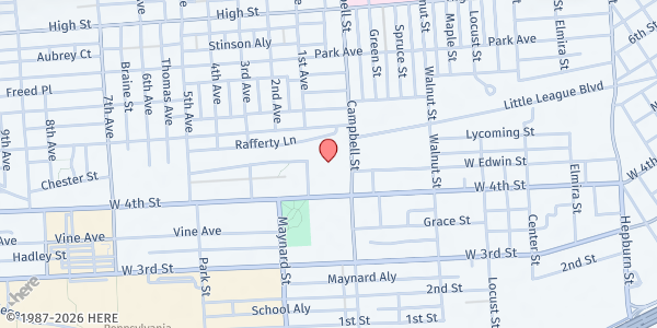 Map showing Center For Community Resources at 800 West Fourth Street Suite 104, Williamsport, PA