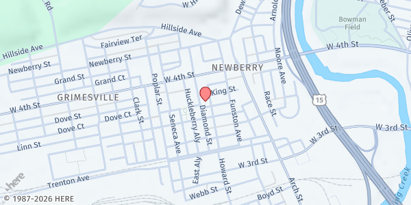 Map showing Diamond Street Christian Church at 822 Diamond St., Williamsport, PA